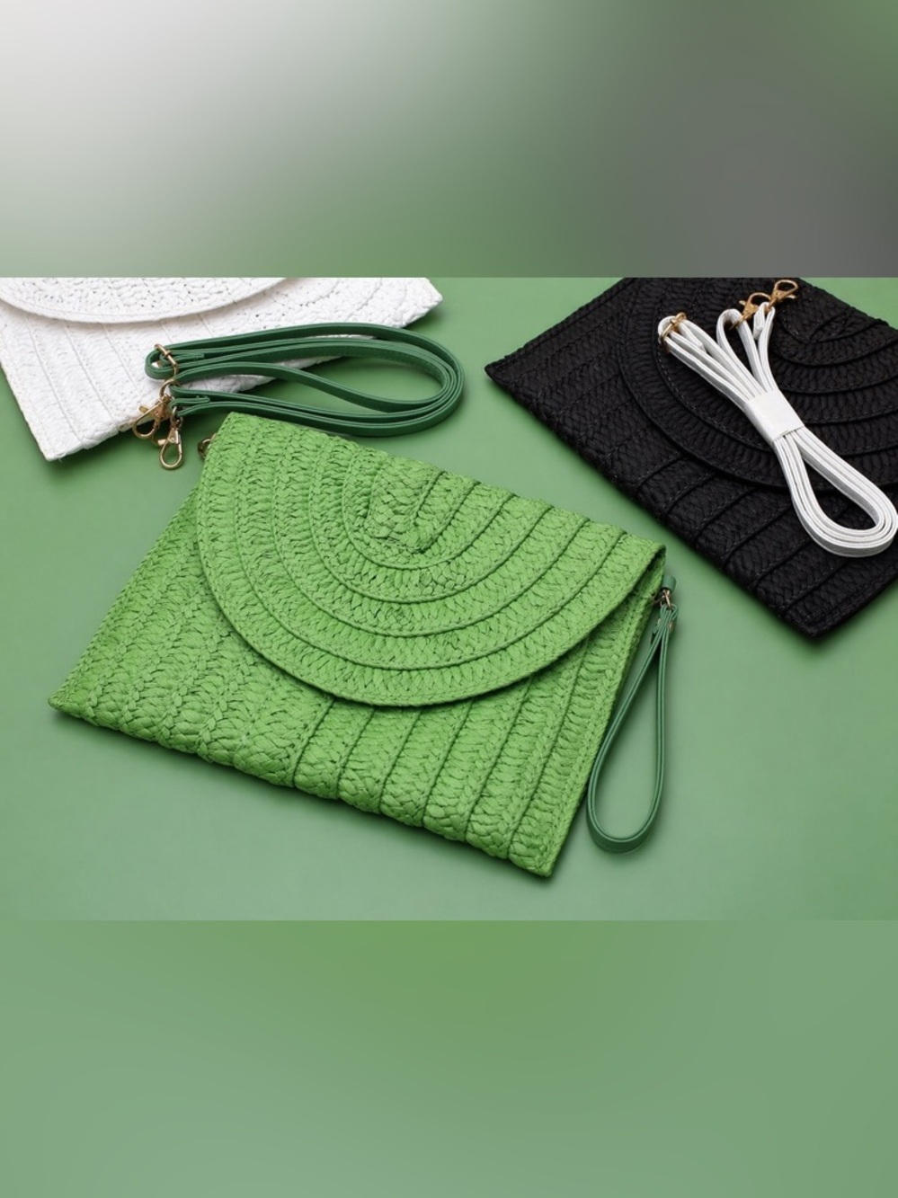 Straw Woven Crossbody Clutch, Summer Beach Bag Boho Chic Purse , green - Picture 5 of 5